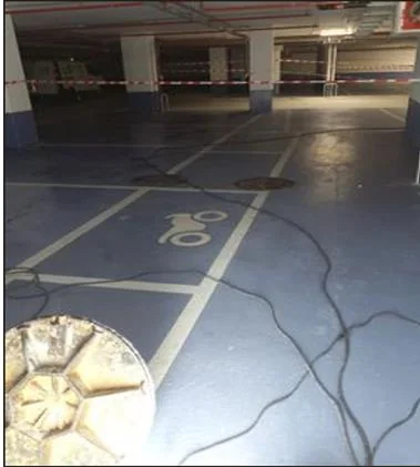 Parking en sous-sol remis en état après nettoyage et assèchement